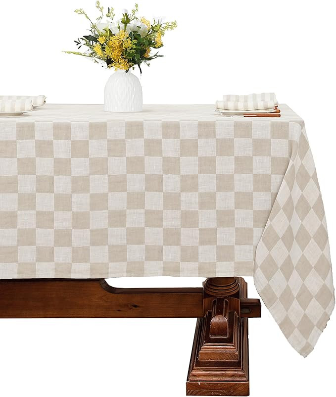 100% Linen Gingham Tablecloth,55x55Inch Square Buffalo Check Table Cloth,Tablecover for Wedding,D... | Amazon (US)