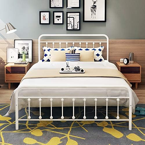 DUMEE White Queen Bed Frame with Headboard and Footboard Storage Metal Platform Bed Frame Queen Size | Amazon (US)