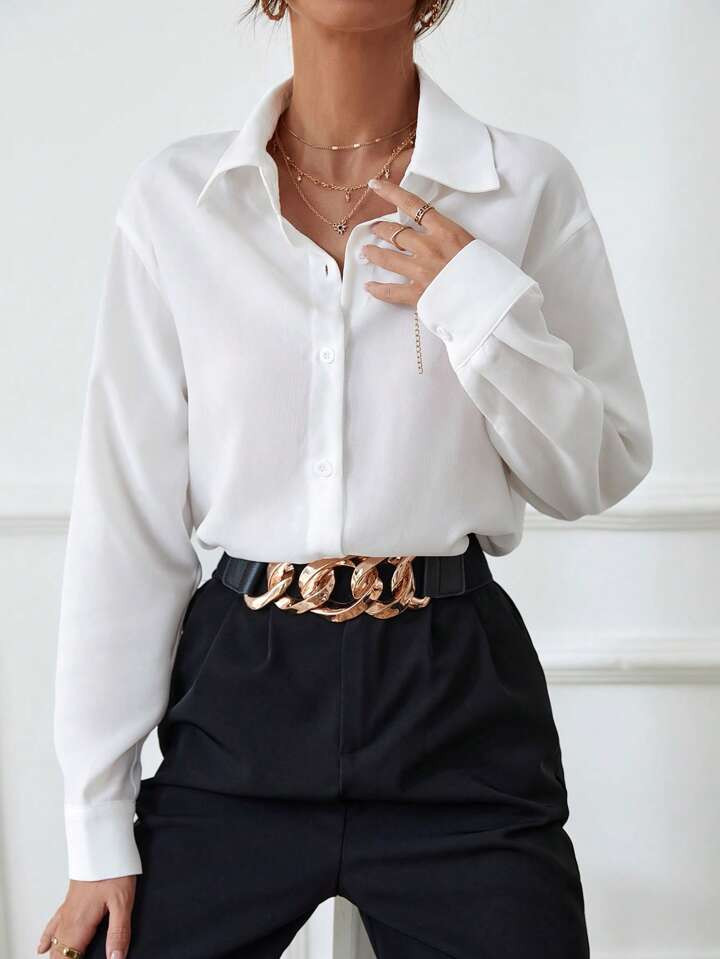 SHEIN Privé Solid Button Front Shirt | SHEIN
