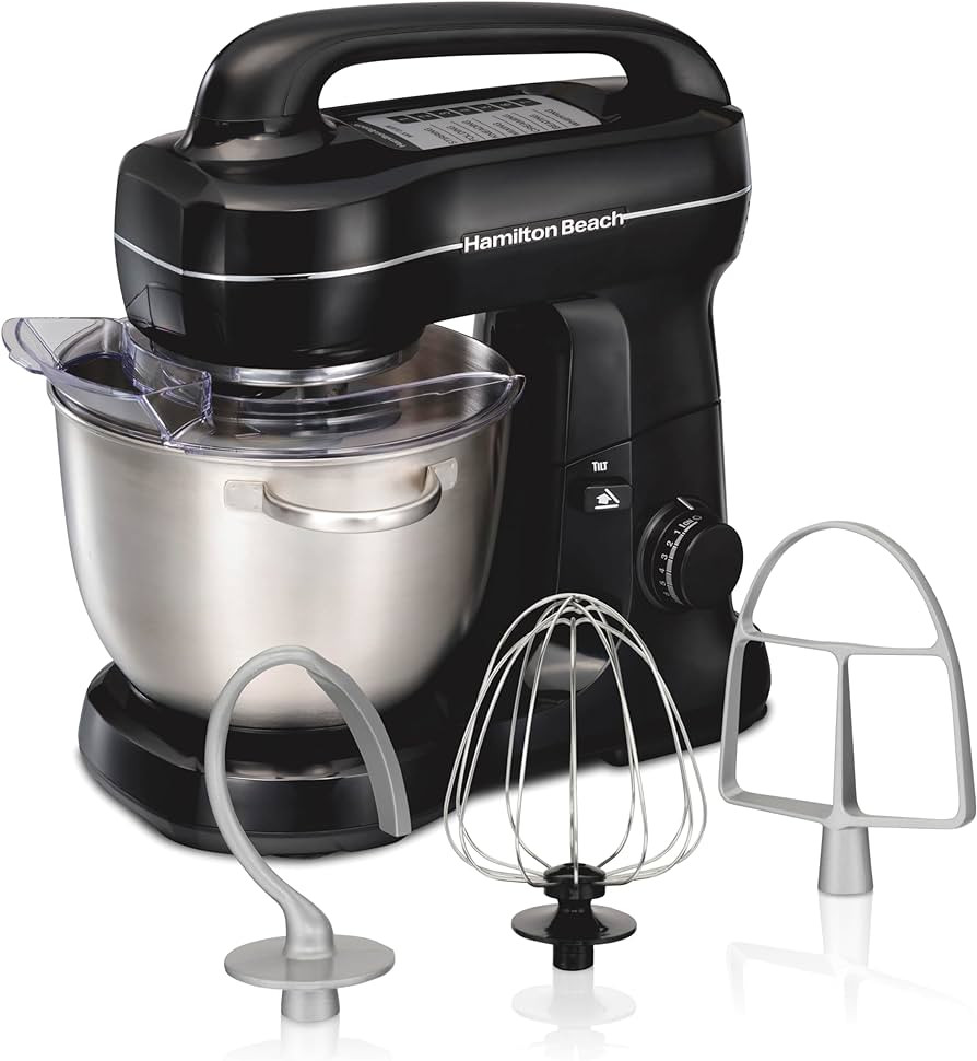 Hamilton Beach Electric Stand Mixer, 4 Quarts, Dough Hook, Flat Beater Attachments, Splash Guard ... | Amazon (US)