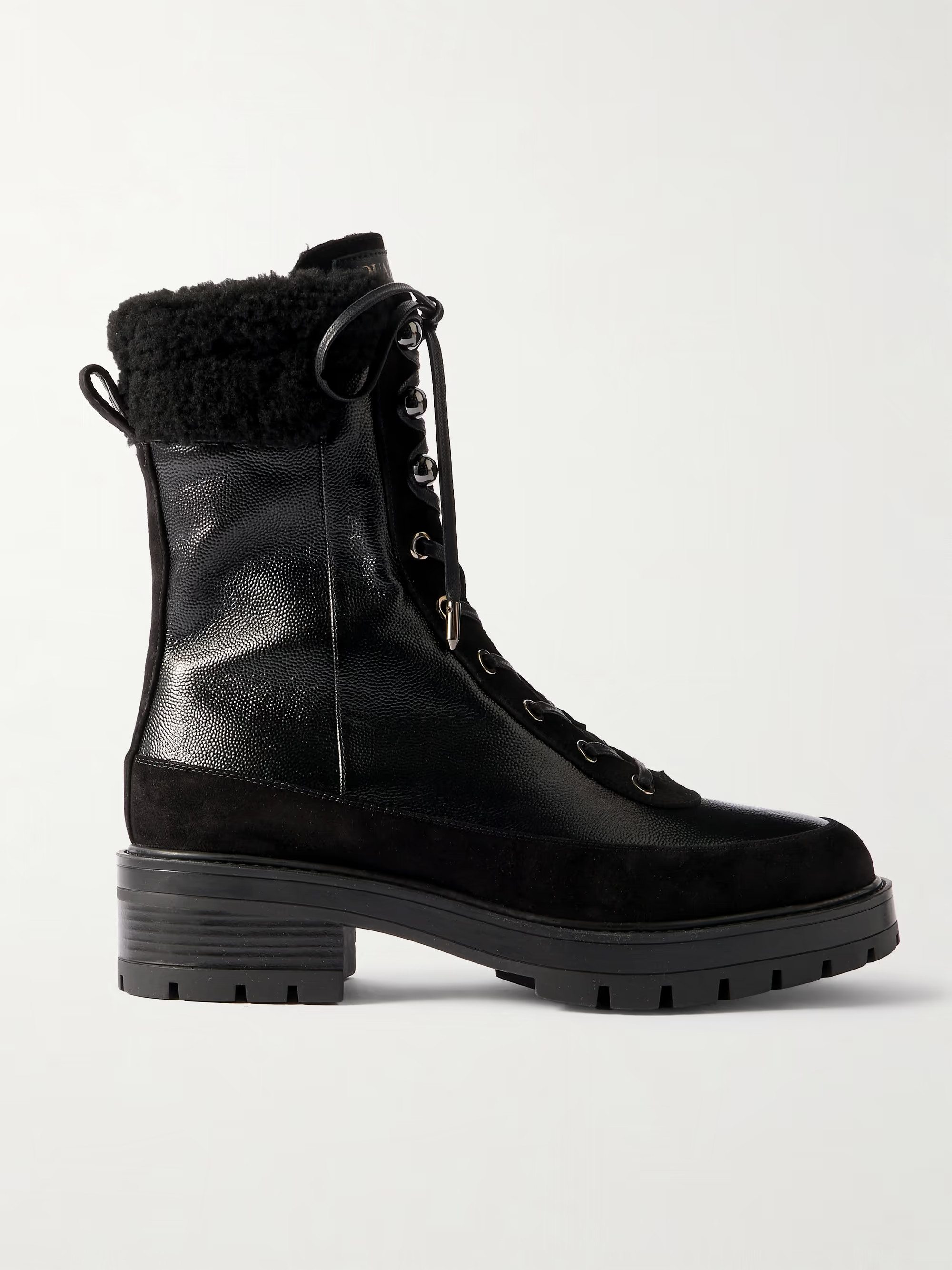 Very Cortina 20 shearling-lined suede-trimmed glossed textured-leather combat boots | NET-A-PORTER (US)