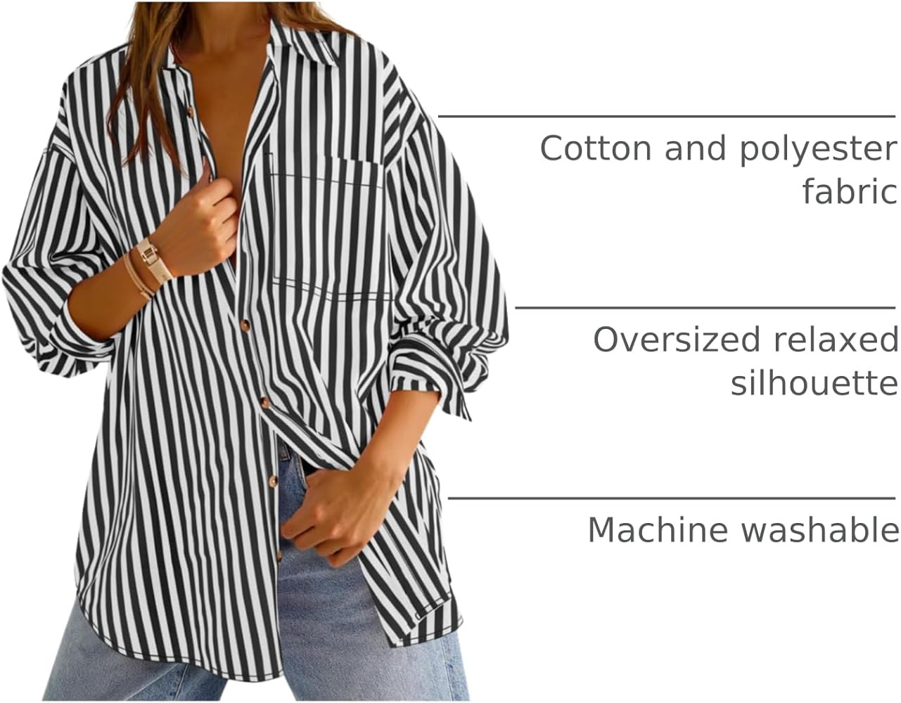 Cicy Bell Womens Oversized Striped Button Down Shirts Boyfriend Long Sleeve Collared Work Blouses | Amazon (US)
