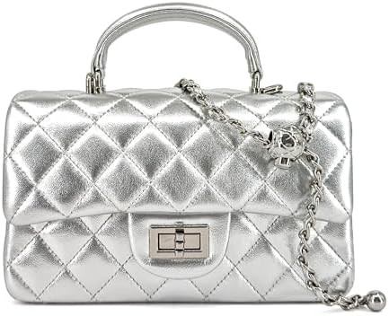 Small Quilted Crossbody Bag for Women, Genuine Leather Mini Shoulder Flap Purse with Gold Chain S... | Amazon (US)