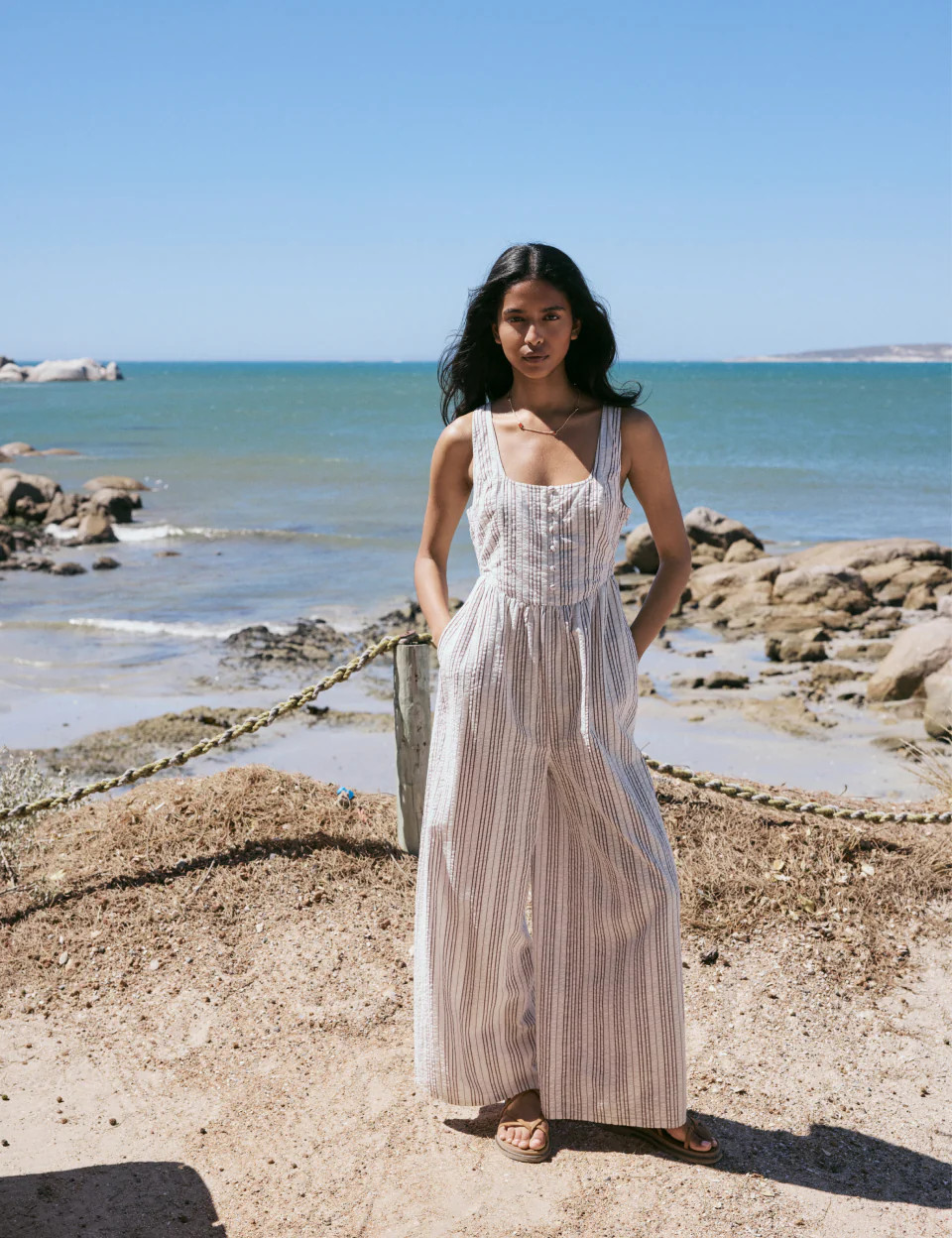 White Pinstripe Cora Jumpsuit | Nobody's Child