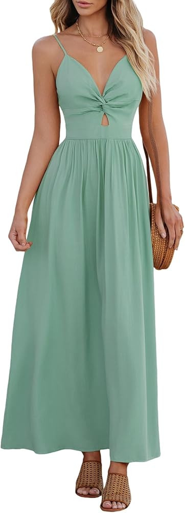 CUPSHE Women's Maxi Dress Floral Print Twisted V Neck Sleeveless Long Dress Summer Casual Dress | Amazon (US)