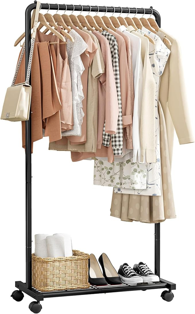 Clothes Rail - Movable Clothes Rack with Bottom Shoes Shelf, Heavy-Duty Clothing Rail for Hanging... | Amazon (UK)