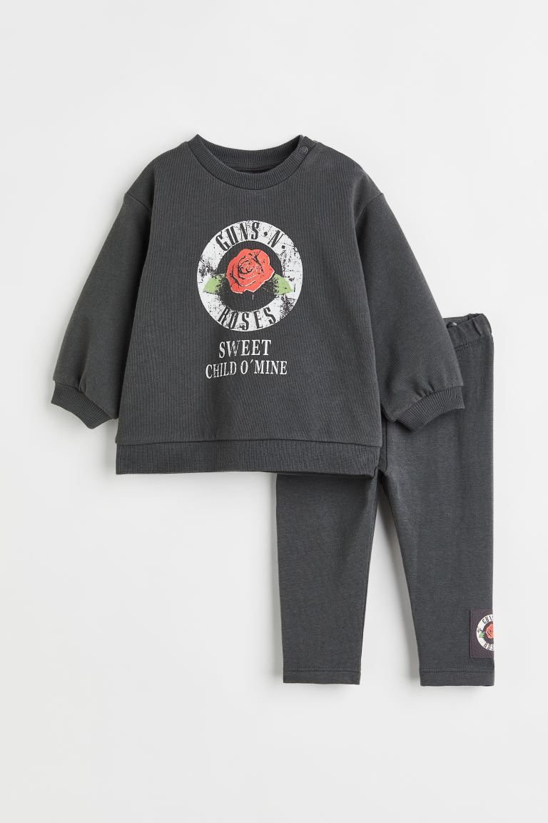 2-piece Printed Cotton Set - Dark gray/Guns N' Roses - Kids | H&M US | H&M (US)