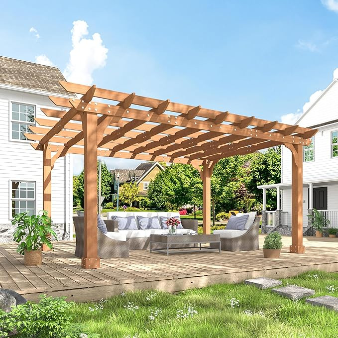 BlueWish 10'x14' Pergola, Solid Cedar Wood Gazebo Backyard Gazebo Pergola Kits with Slatted Roof ... | Amazon (US)