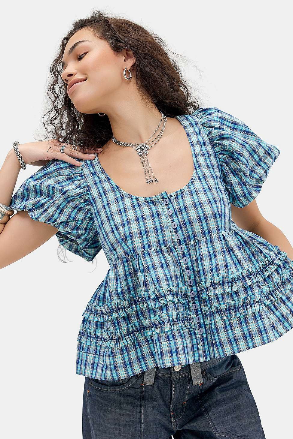 Damson Madder Blue Summer Joy Blouse - Blue UK 6 at Urban Outfitters | Urban Outfitters UK