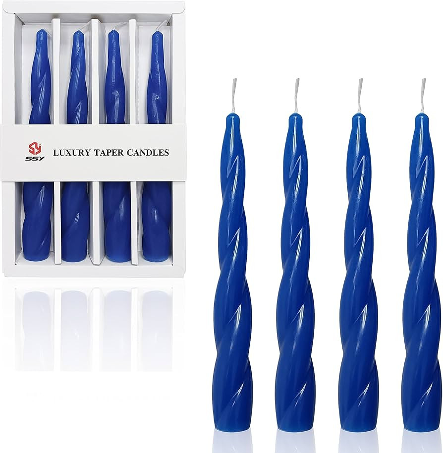 Dark Blue Spiral Taper Candles 7.4 Inch, Unscented Long Twisted Candlesticks, Set of 4 Swirl Tape... | Amazon (US)