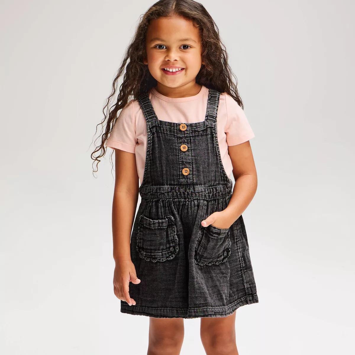 Toddler Girls' Denim Dress Set 2pc - Cat & Jack™ Cream 4T | Target