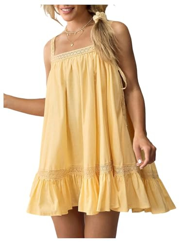 SOLY HUX Women's Summer Babydoll Mini Dress Lace Sleeveless Ruffle Hem Loose Flowy Dresses | Amazon (US)