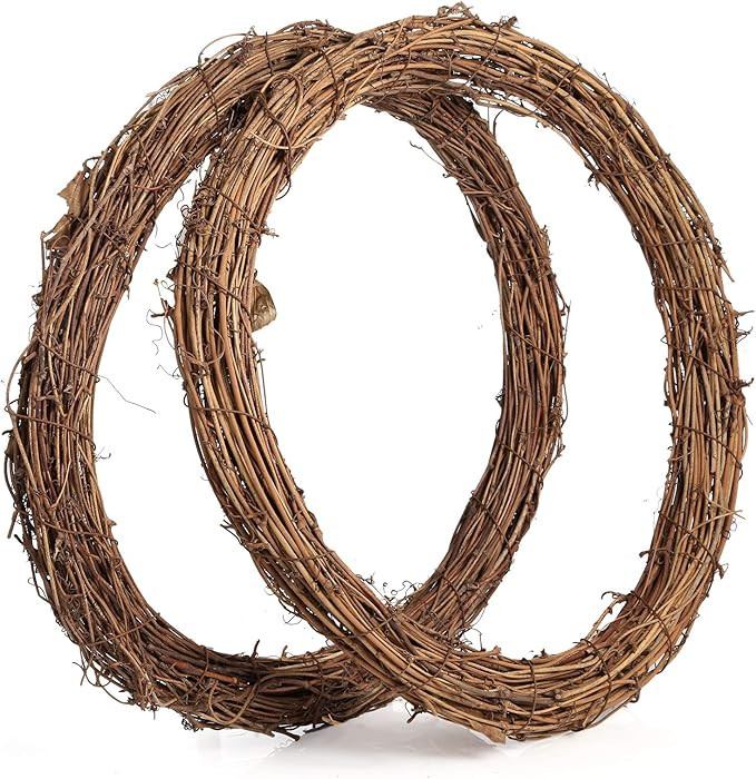 Sntieecr 2 PCS 14 Inch Large Natural Grapevine Wreathes Vine Branch Wreath Christmas Rattan Wreat... | Amazon (US)