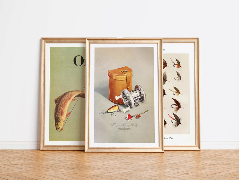 Camping + Fishing Prints Set of 3 Rustic Cabin Art Outdoorsy Wall Art Travel Decor Dad Gift for H... | Etsy (US)