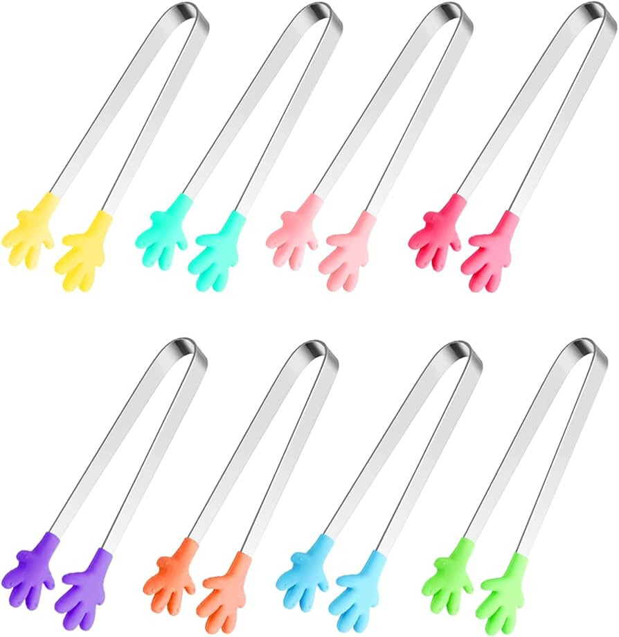 8PCS Silicone Mini Tongs, 5Inch Hand Shape Food Tongs, Colourful Small Kids Tongs for Serving Foo... | Amazon (US)