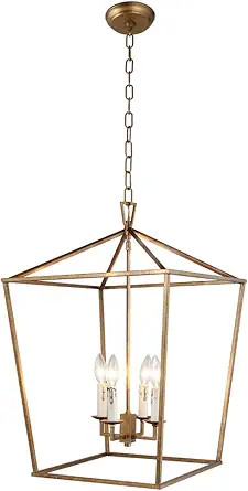 Decomust Openwork Lantern Pendant Stairway Entry Kitchen Hall Foyer Fixture Chandelier (Gold) | Amazon (US)