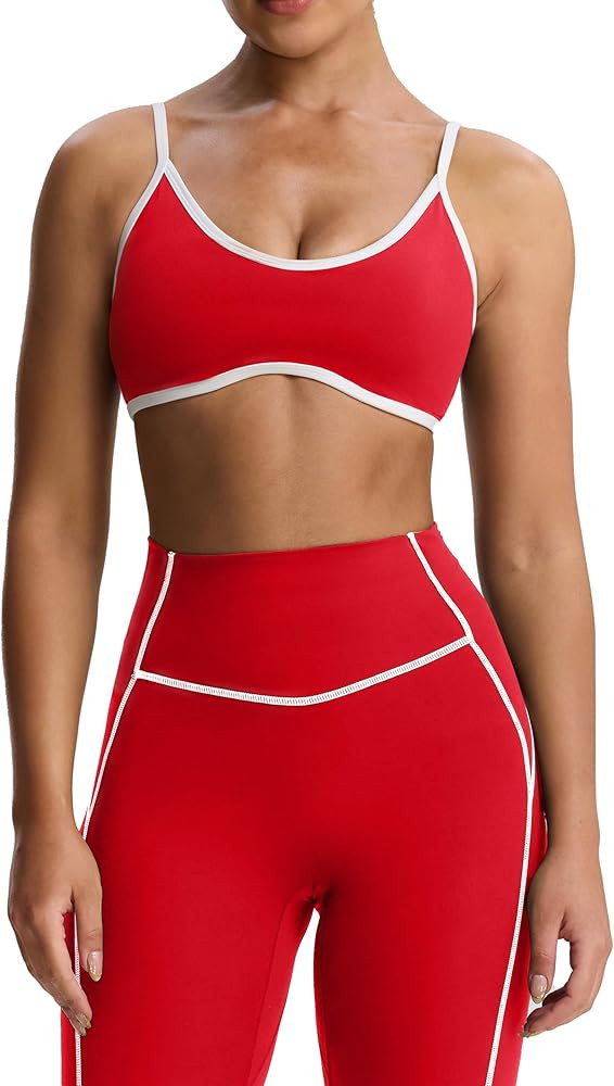 Aoxjox Women's Color Block Workout Sports Bras Fitness Lexi Lined Strappy Bra Athletic Yoga Crop ... | Amazon (US)