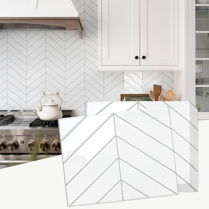 STICKGOO 10 Sheets Thicker Herringbone Peel and Stick Backsplash, 12.6”×9.7” Stick on Wall T... | Amazon (US)