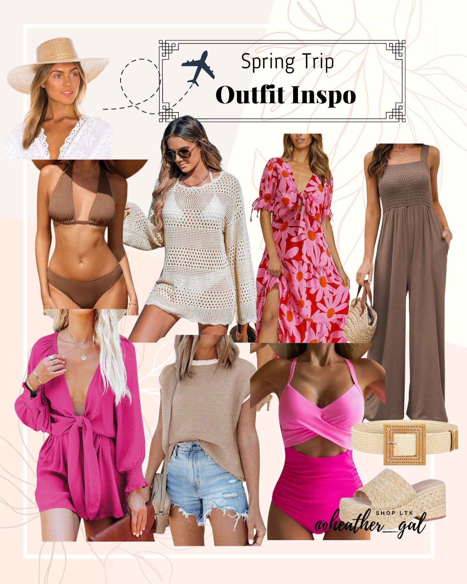 Inspo for our upcoming anniversary trip to Aruba! 

Sun hat, boater hat, lack of color hat, swim cover up, bathing suit cover up, Barbie summer, pink summer finds, bathing suits 2024, spring outfits, summer outfits, pink outfits, summer jumpsuit, spring jumpsuit, brown jumpsuit, spring outfit ideas, brown bathing suit, neutral spring outfits, crochet cover up, summer sandals, woven sandals, summer belt, woven belt, beach hat, summer romper, spring romper, vacation outfits, resort wear, resort outfits, spring shopping, spring vacation, summer vacation, pink dress, floral dress, pink bathing suit 

#LTKtravel #LTKfindsunder50 #LTKSeasonal