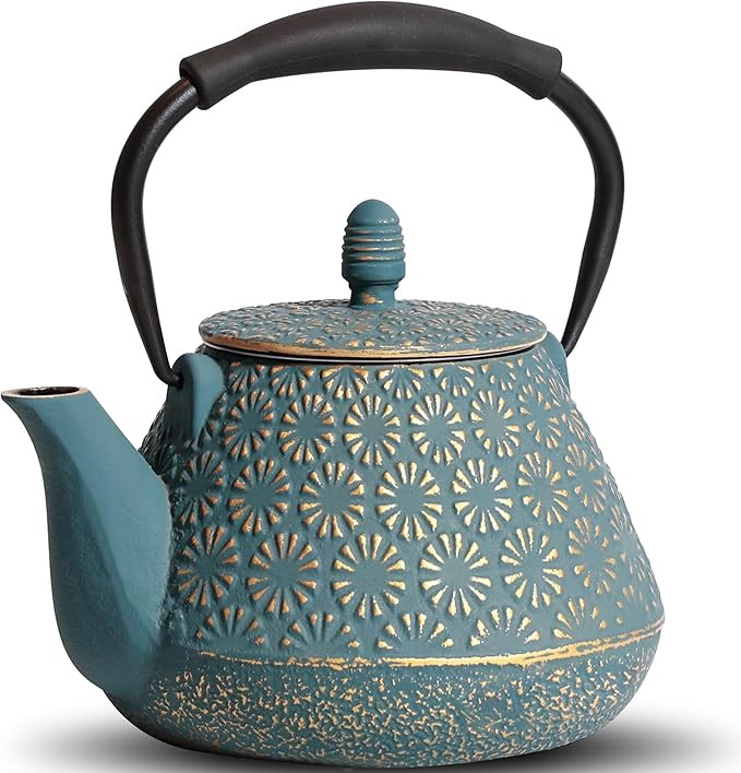 Cast Iron Teapot, 32oz Tea Kettle with Infuser for Stove Top, Sakura Blossom Pattern Japanese Tea... | Amazon (US)