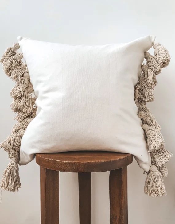 PREORDER Ivory tassel pillow cover | cream linen pillow sham | white boho decorative pillows | of... | Etsy (US)