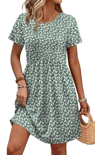 OFEEFAN Spring Dresses for Women 2026 Summer Dress Spring Outfits for Women 2026 Easter Dress with Pockets Floral Green S | Amazon (US)