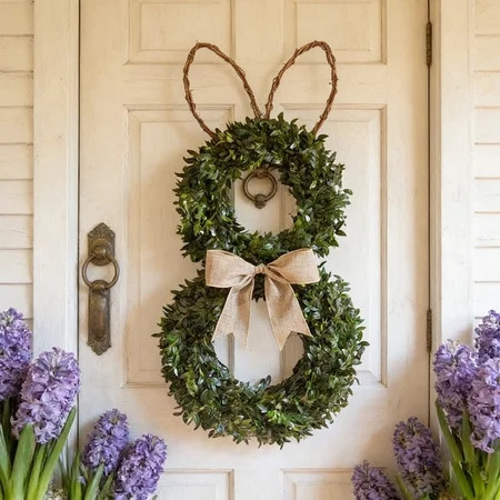 Easter Bunny Wreath | Front Door Decor, Spring Greenery, Linen Bow, Rabbit Ears, Leaves | 17.7x9.8in Plastic | Window, Wall Hanging | Reusable | Walmart (US)