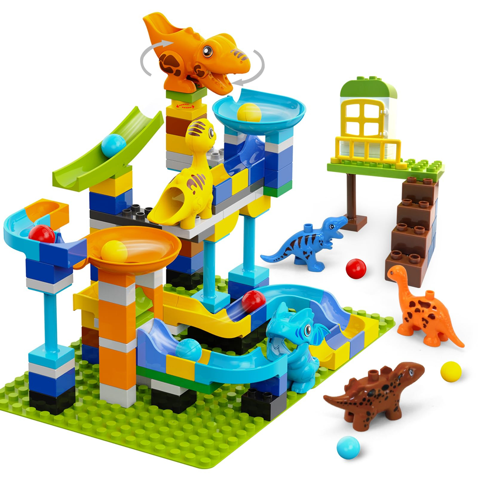 Marble Run Building Blocks for Kids Ages 3+ | 121-Piece Dinosaur STEM Toy with 6 Dinosaurs & 2 Ba... | Amazon (US)