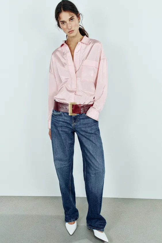 100% LEATHER WIDE SQUARE BUCKLE BELT | Zara US