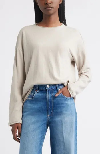 Treasure & Bond Roll Crewneck Boxy Long Sleeve Cotton Blend Top in Grey Chateau at Nordstrom Rack, Size Large | Nordstrom Rack