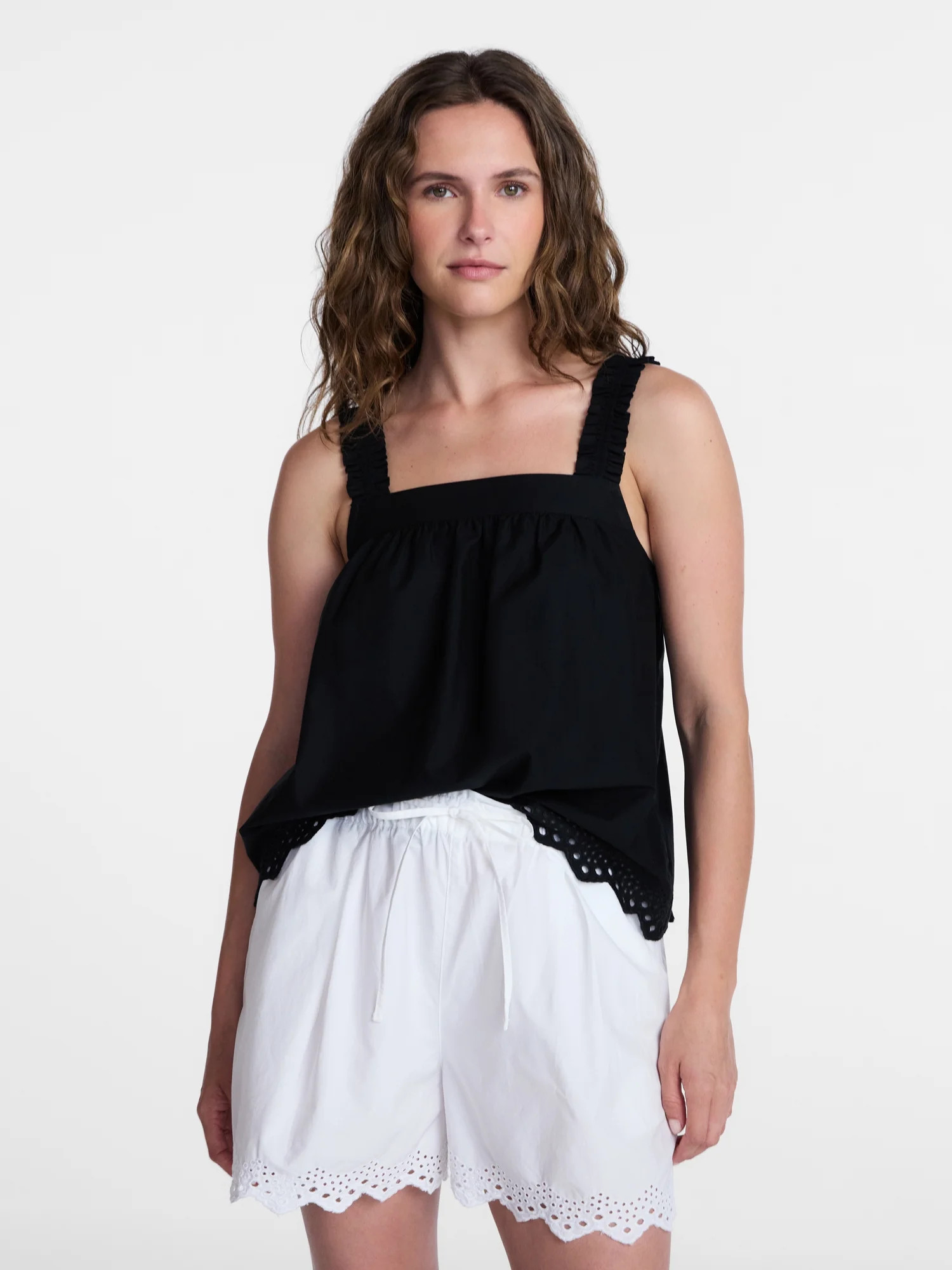 Time and Tru Women's Eyelet Embroidery Trim Tank Top, Sizes XS-XXXL | Walmart (US)