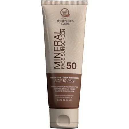 Australian Gold Mineral Tinted Face Lotion Rich to Deep - Non-Greasy Hypoallergenic Fragrance-Free SPF 50 2.5 fl. oz | Walmart (US)