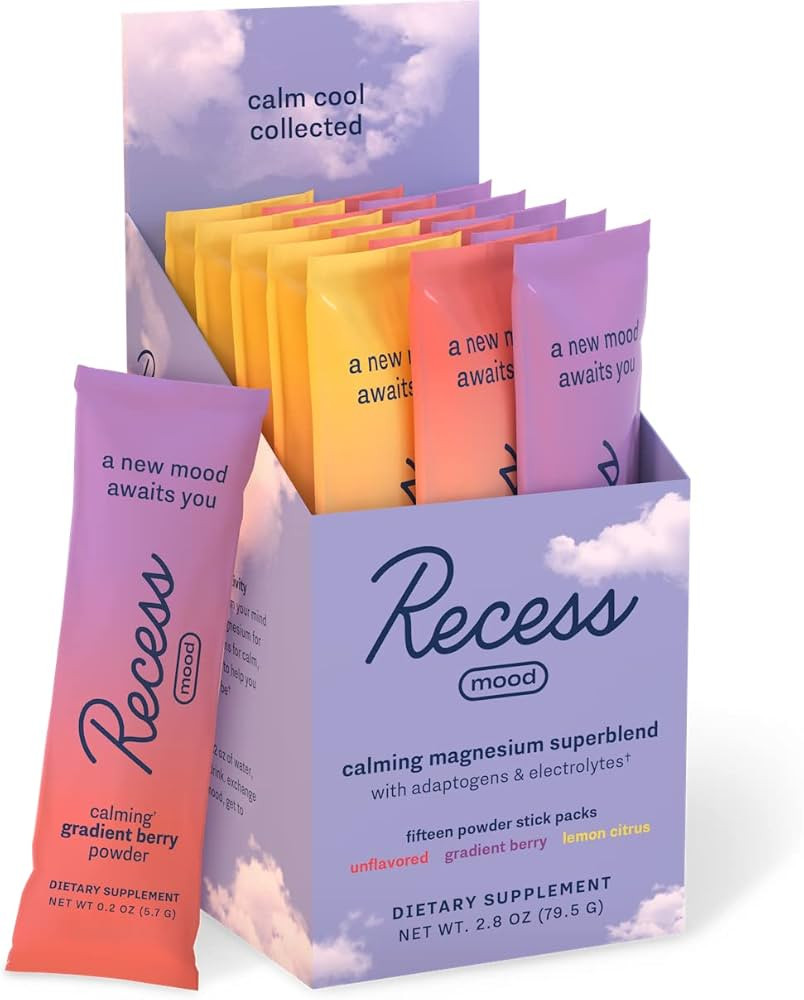 Recess Mood Drink Mix Powder | Sampler Pack | 15ct Box | Calming Magnesium L-Threonate Blend with... | Amazon (US)
