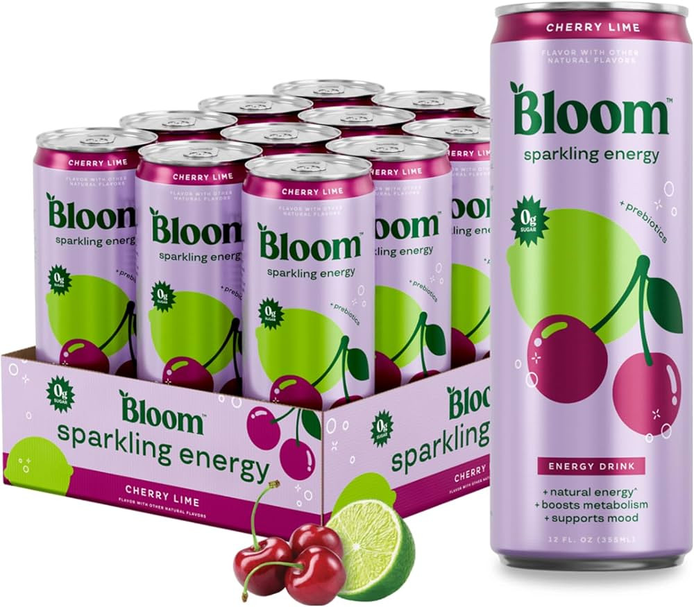 Bloom Nutrition Zero Sugar Energy Drink, Cherry Lime, 12oz 12pk | Amazon (US)
