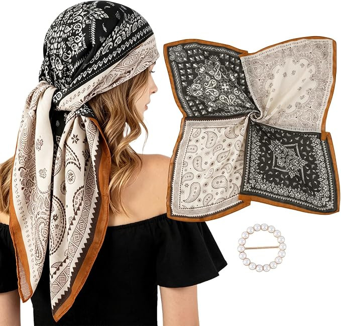 35" 39”Bandana Scarf with Scarf Ring, Large Bandana Oversize, Big Head Scarves Shawl Square Hai... | Amazon (US)