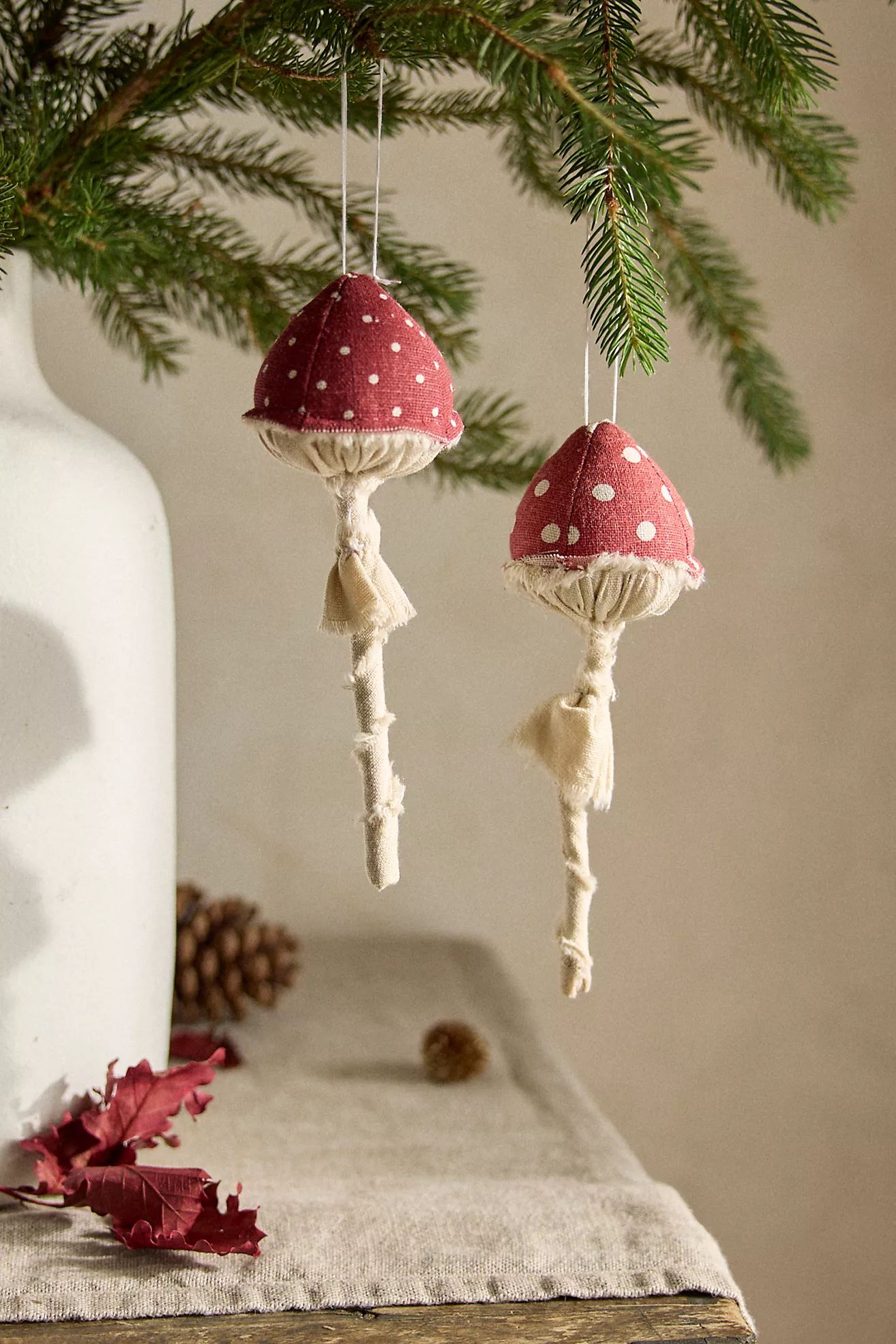 Long Stem Mushroom Fabric Ornaments, Set of 2 | Anthropologie (US)
