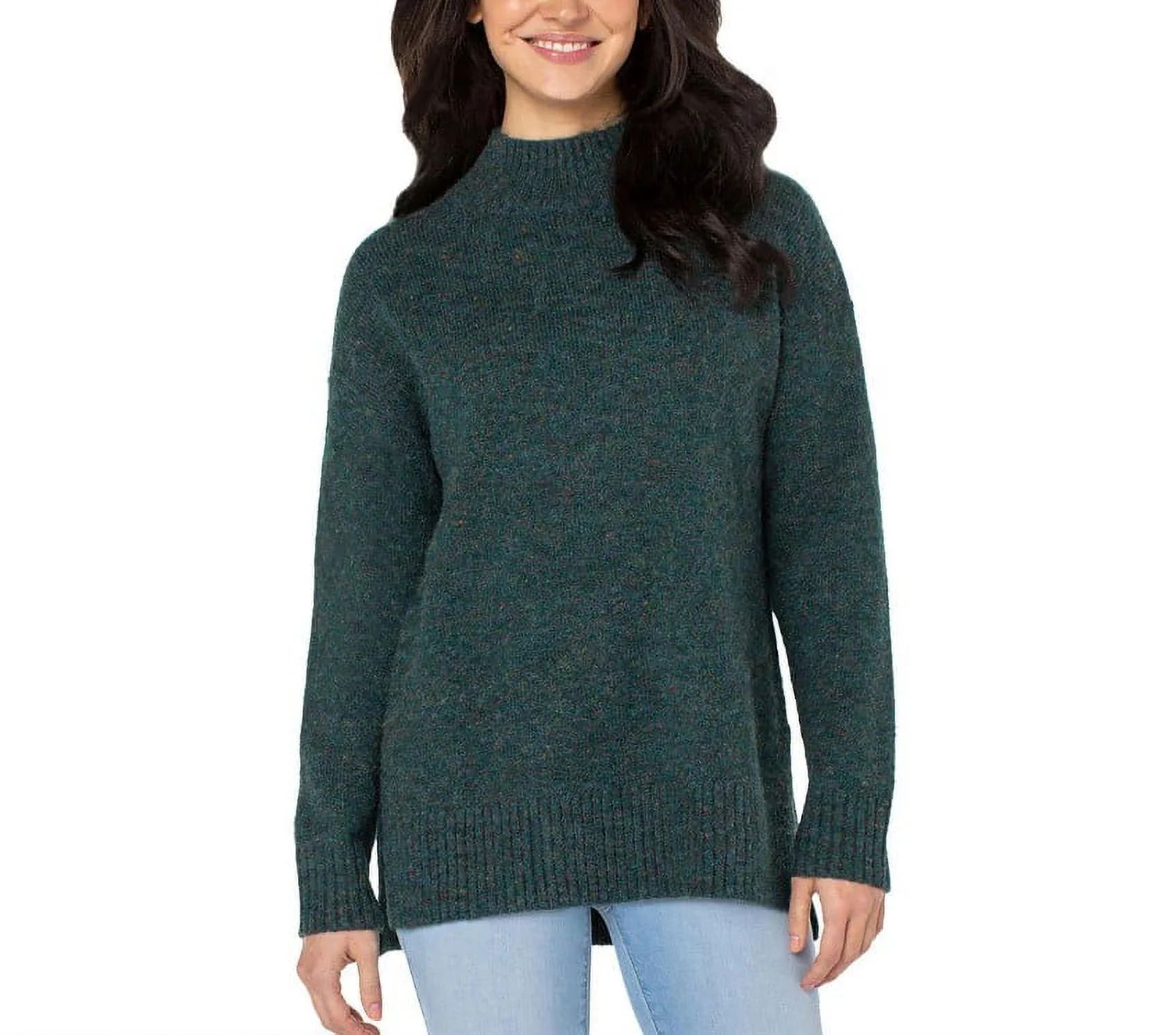 Well Worn Ladies' Size Medium Mock Neck Hi-Low Nep Yarn Sweater, Green | Walmart (US)