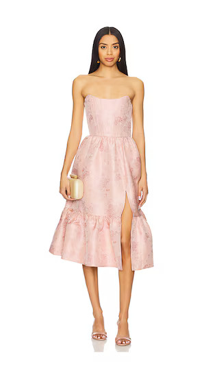 Virginia Midi Dress in Light Pink Windsor Brocade | Revolve Clothing (Global)