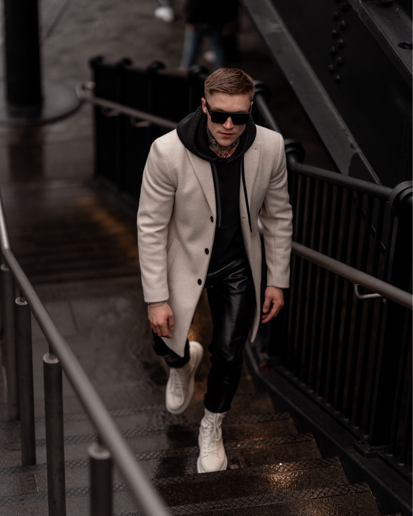 Men street style 
Cream coat, leather pants, cream boots

#LTKmens #LTKSeasonal #LTKshoecrush