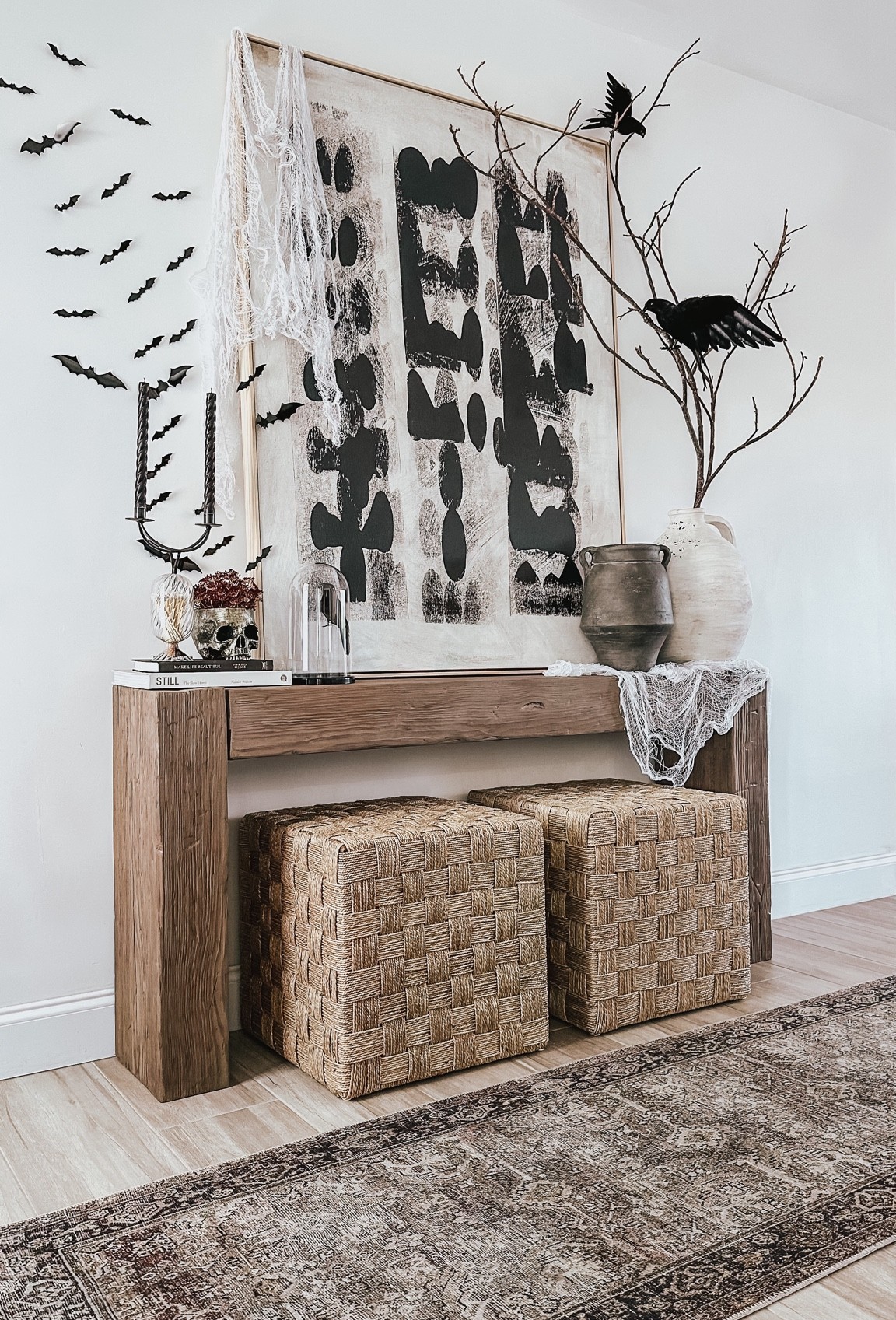 Spooky entryway 🕸️ #halloween #halloweendecor #homedecor #bats #spookydecor #neutralhalloween #halloweenentryway #amazon #target 

#LTKhome #LTKHalloween #LTKSeasonal