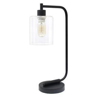 Simple Designs 19 in. Bronson Antique Style Black Industrial Iron Lantern Desk Lamp with Glass Sh... | The Home Depot