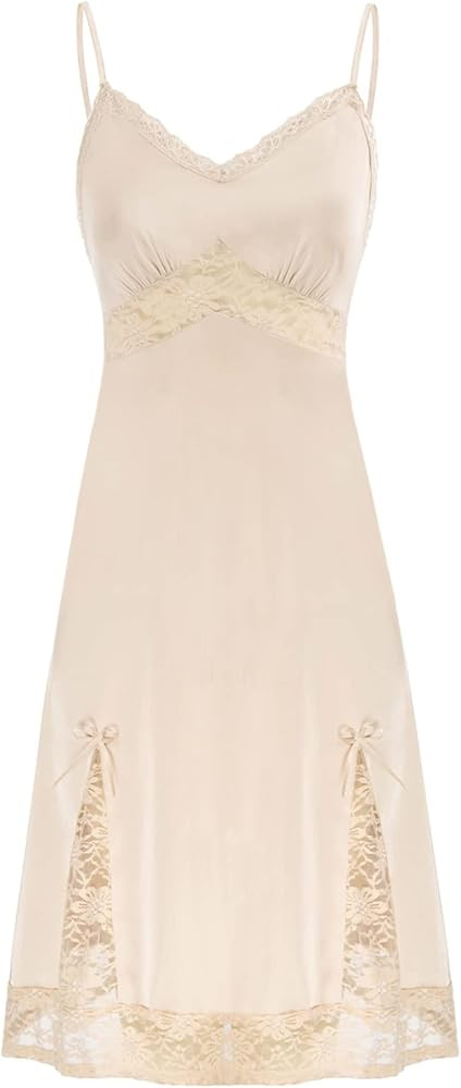 Belle Poque Women's Full Slips for Under Dresses Sexy Satin Sleepwear Lace Chemises Full Slip | Amazon (US)