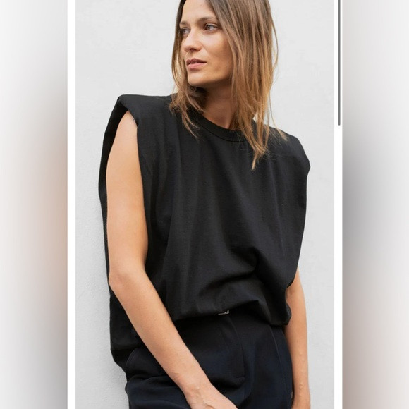 The Frankie Shop Eva Padded Shoulder Black Sleeveless Top Size XS | Poshmark