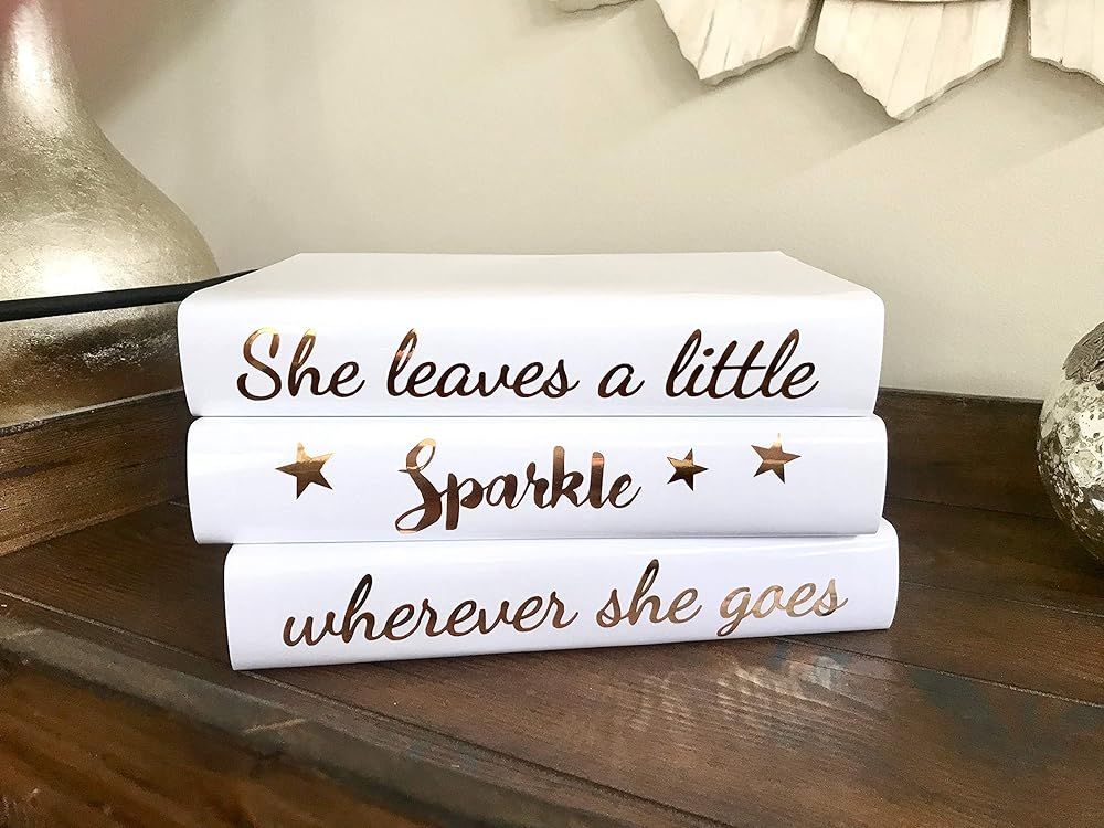Decorative Books, Quote Book Set, White Metallic Gold Silver Coffee Table Books, She Leaves a Lit... | Amazon (US)