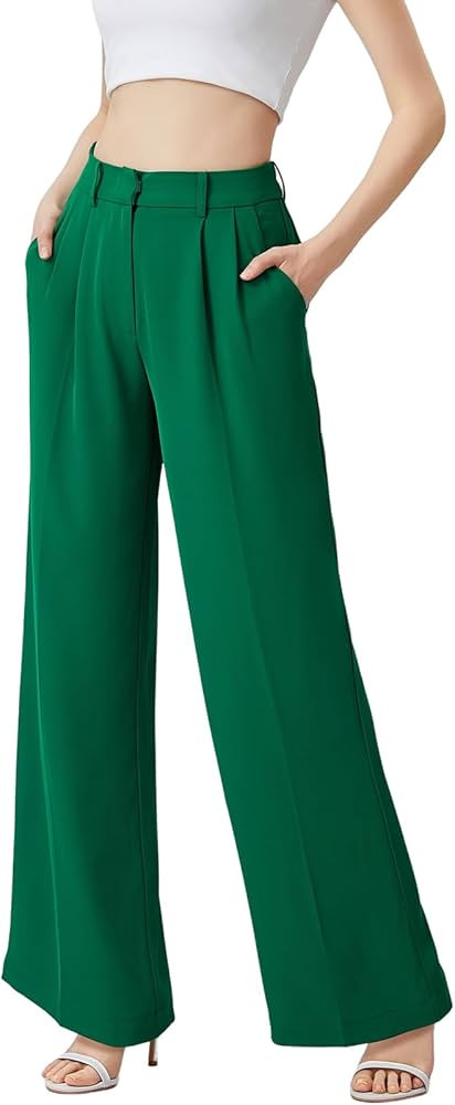 Wide Leg Pants for Women | High Waisted Trousers with Pockets | Comfortable Casual Business Work ... | Amazon (US)