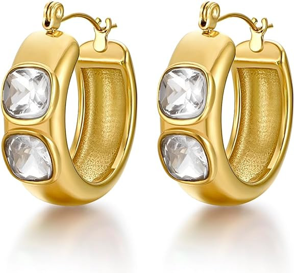 18K Gold Plated Chunky Hoop Earrings for Women Fashion Thick Gold Hoops Set Jewelry for Birthday ... | Amazon (US)