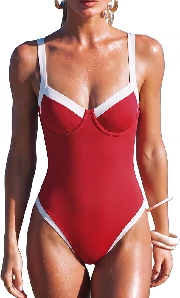 SUUKSESS Women Sexy Underwire One Piece Swimsuit Color Block Cutout Bathing Suit | Amazon (US)