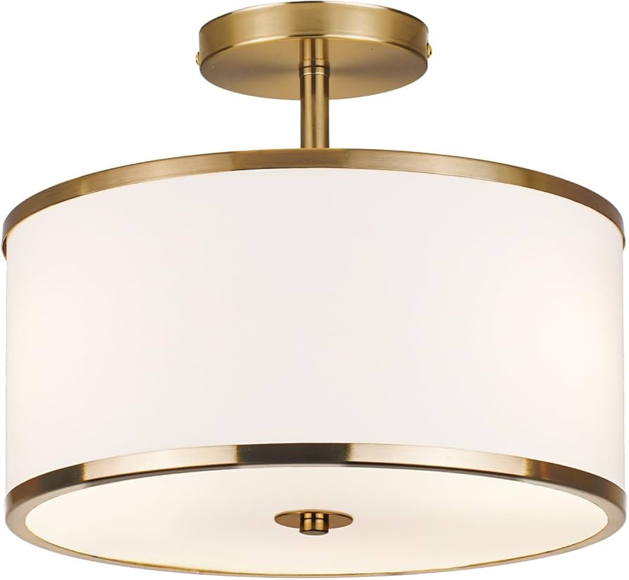 Luxury Semi Flush Mount Ceiling Light, 3-Light Drum Lamp with Gold Brass Finish and Fabric Shade,... | Amazon (US)