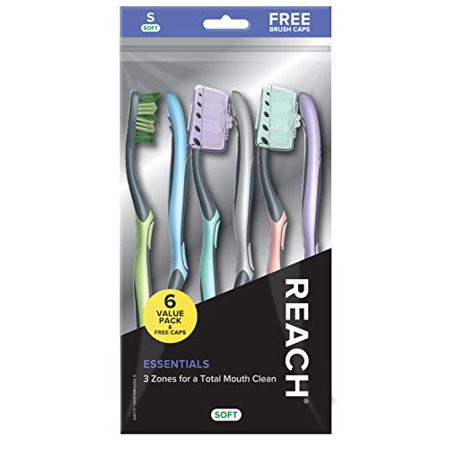 REACH Essentials Toothbrush and Brush Caps Soft Bristles Silver 6 Count | Walmart (US)