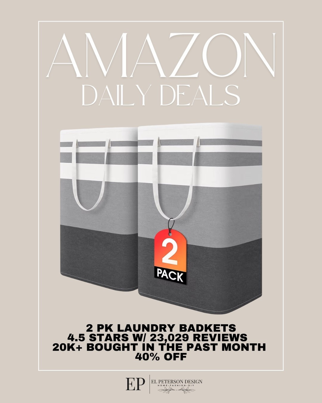 Amazon
Daily Deals
2 pk laundry baskets 

#LTKSaleAlert #LTKHome